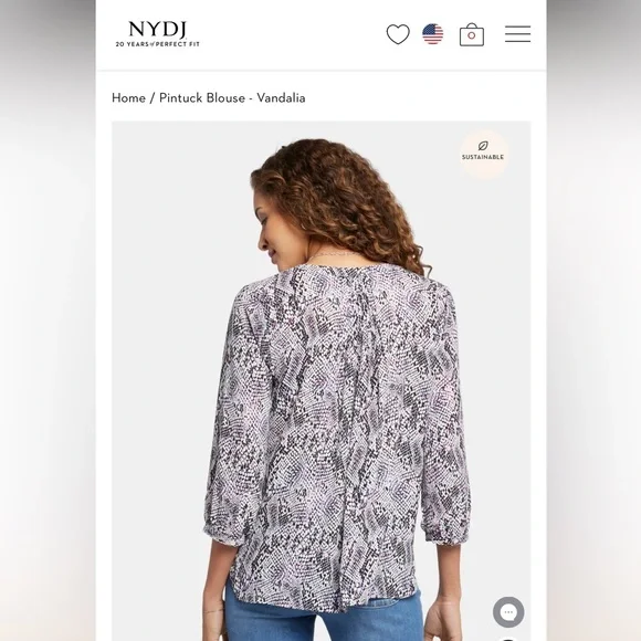 NYDJ Pintuck Blouse Medium Animal Print Black White Tan - Picture 7 of 8